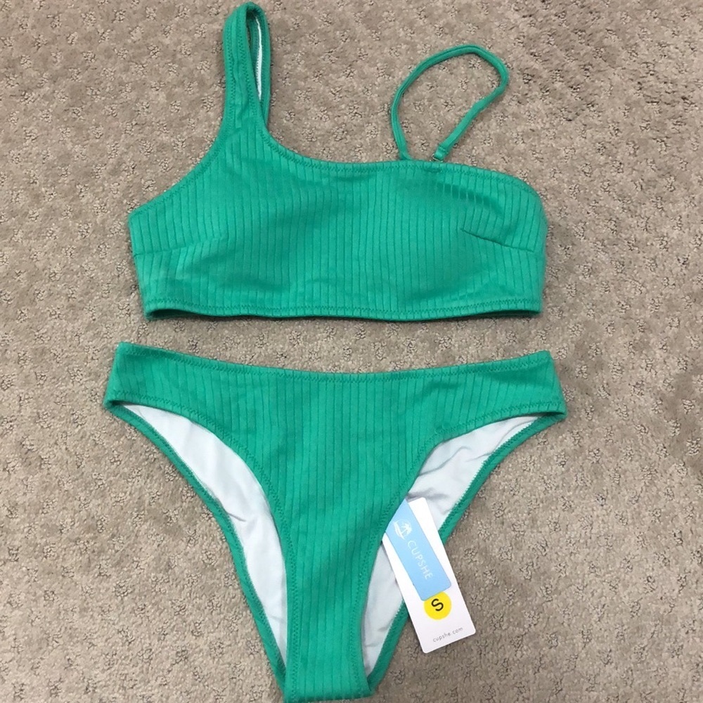 Cupshe green/ribbed bandeau bikini